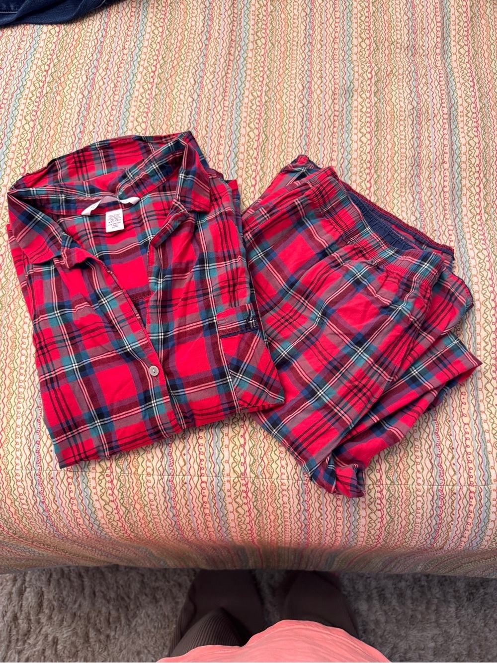 Victoria's Secret Classic Cotton Pajama Set - Red Plaid Size Large Long